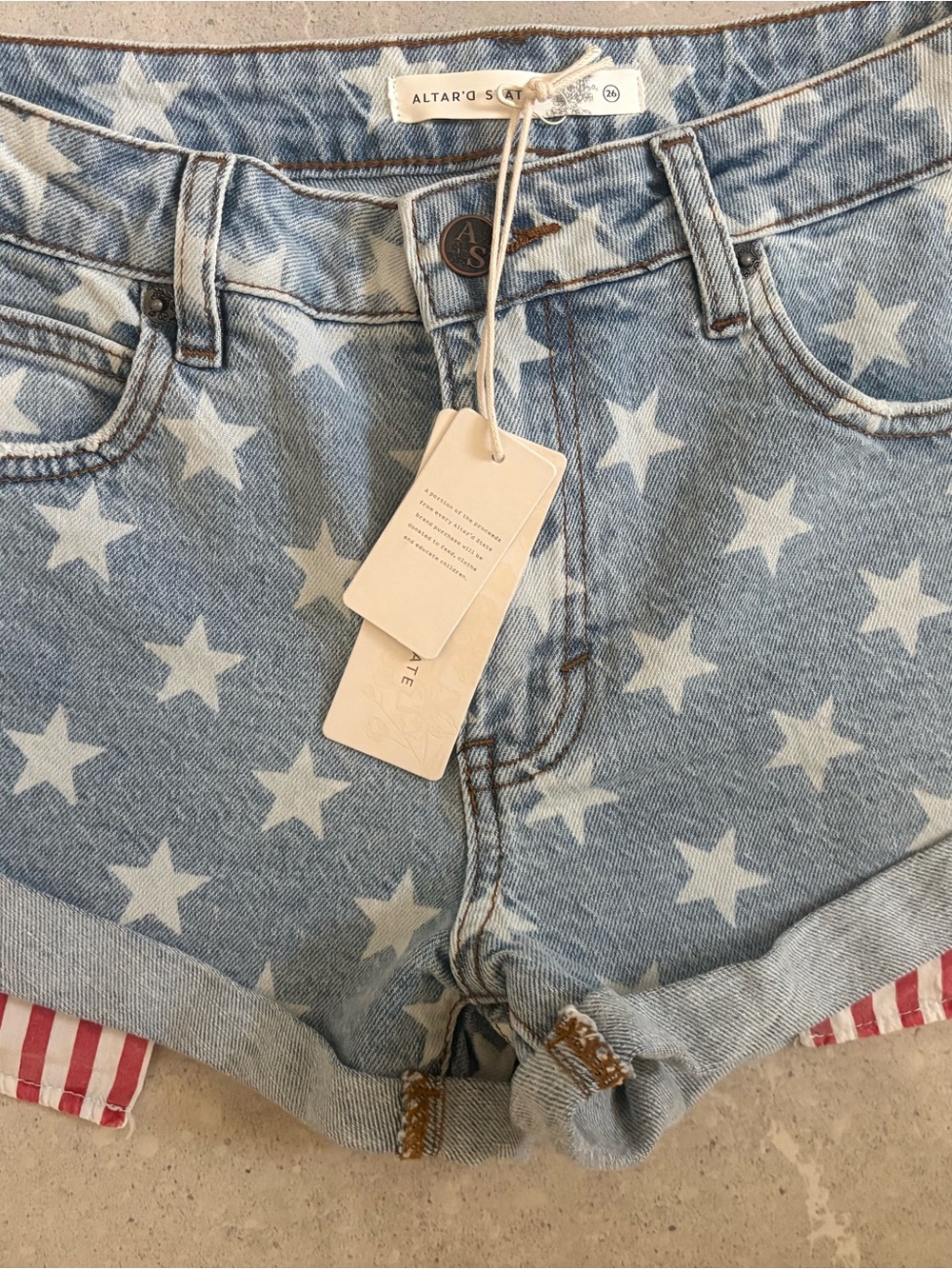 Altar'd State Light Blue Star-Print Denim Shorts
